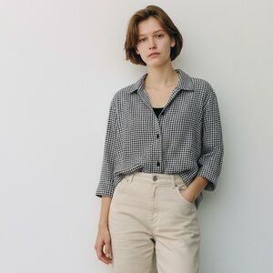 Russ Monochrome Houndstooth Long Sleeve Shirt/ Shacket with Velour Feel. Vintage